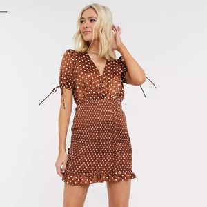 Moon River polka dots dress brown and white size S